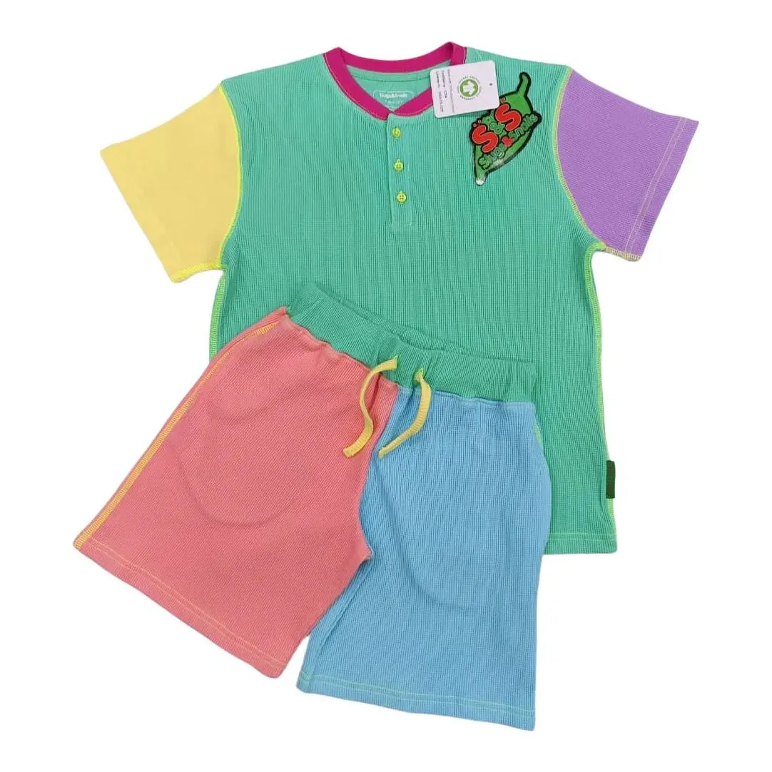 Waffle top & shorts set- '90s neon