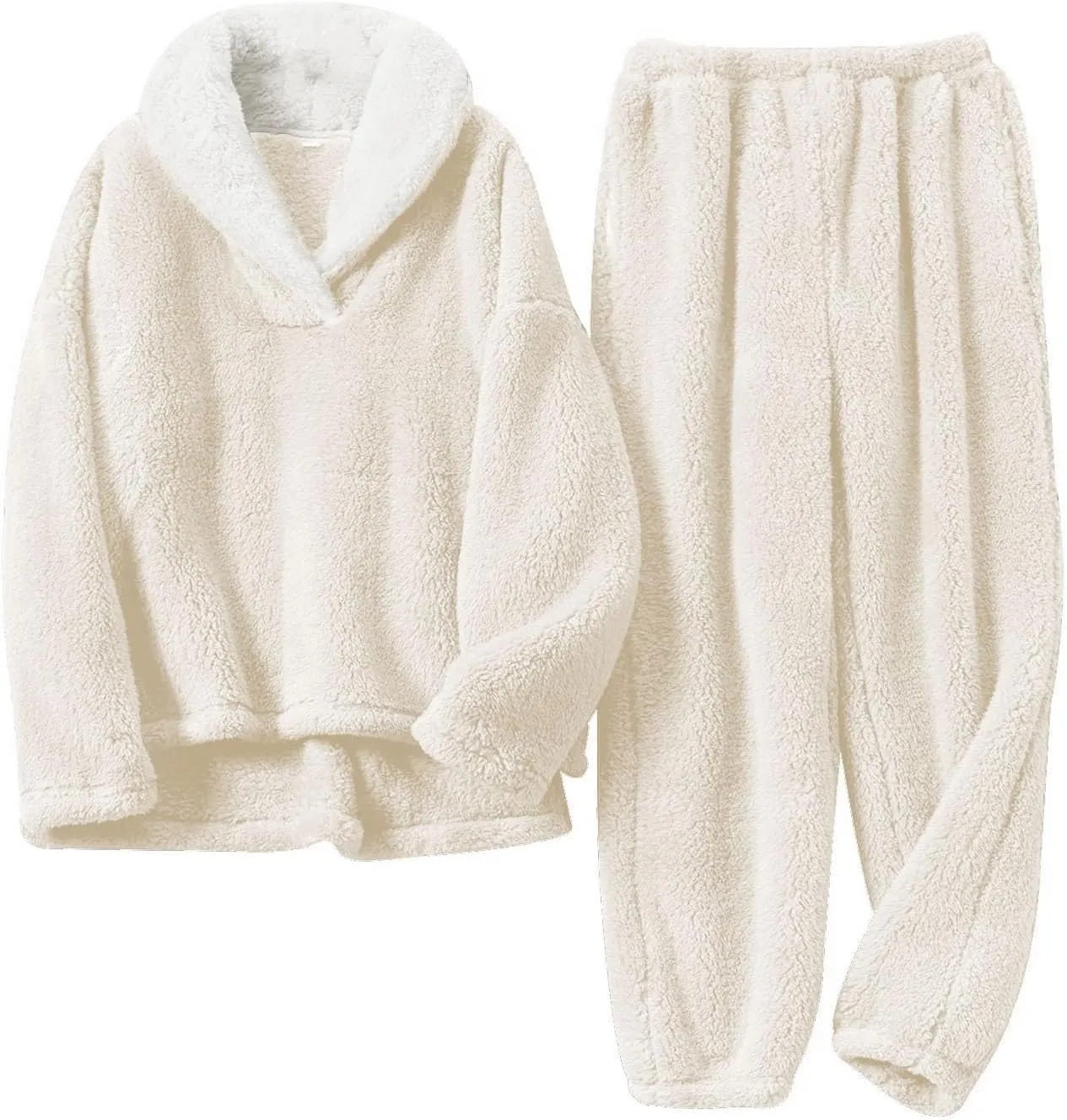 Warm Pajamas for Women Set Fuzzy Fluffy Comfy Fleece Pjs Pullover Pants Sets Plush Sleepwear Soft Loungewear Winter