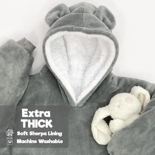 Wearable Animal Blanket Hoodie for Kids 3 to 10yr Girls and Boys Pink Bunny