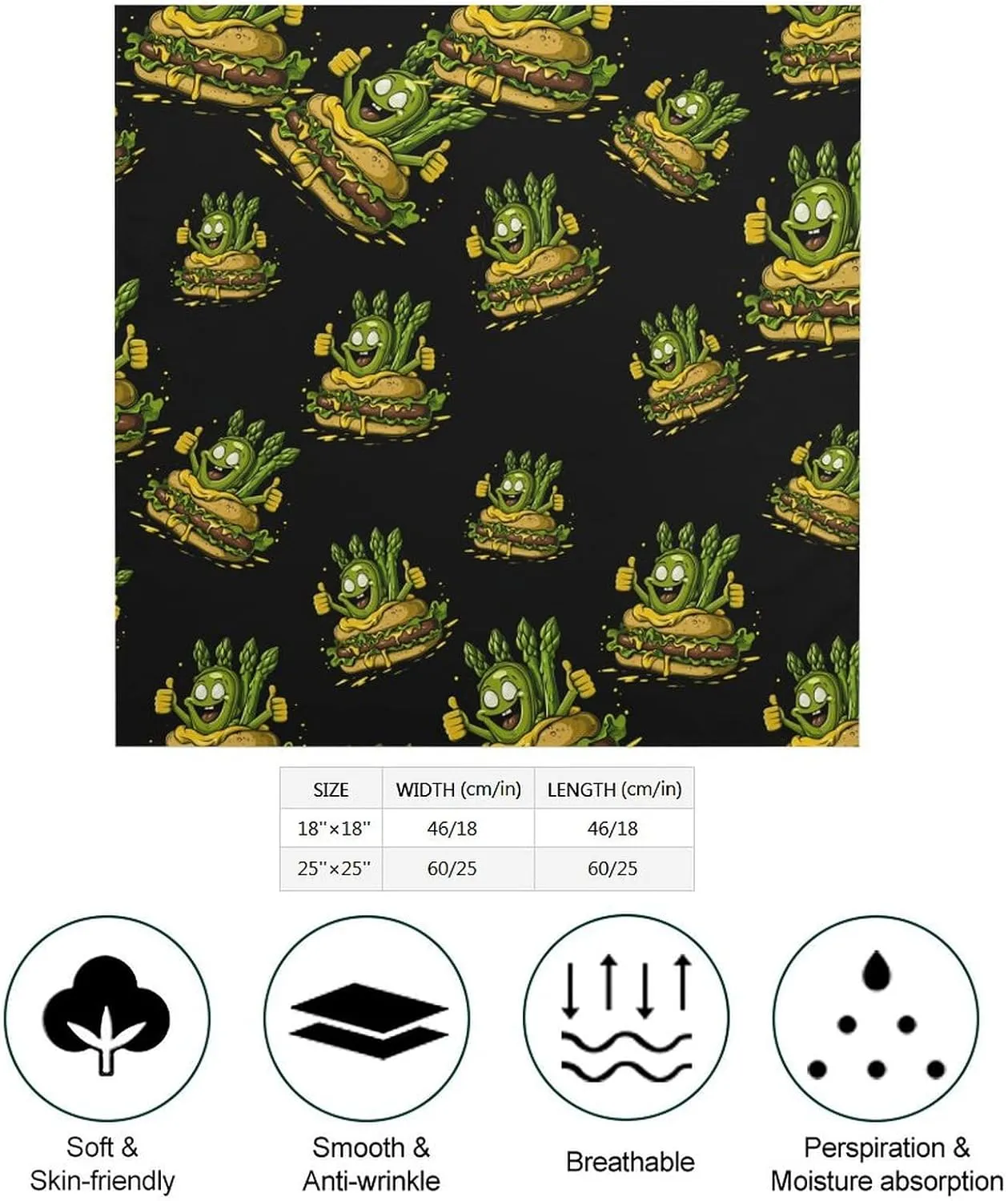 Weird Asparagus Sausage Burger Bandanas Face Mask Square Scarf Headwear Silk Head Scarves Lightweight Wrap Neck Scarf