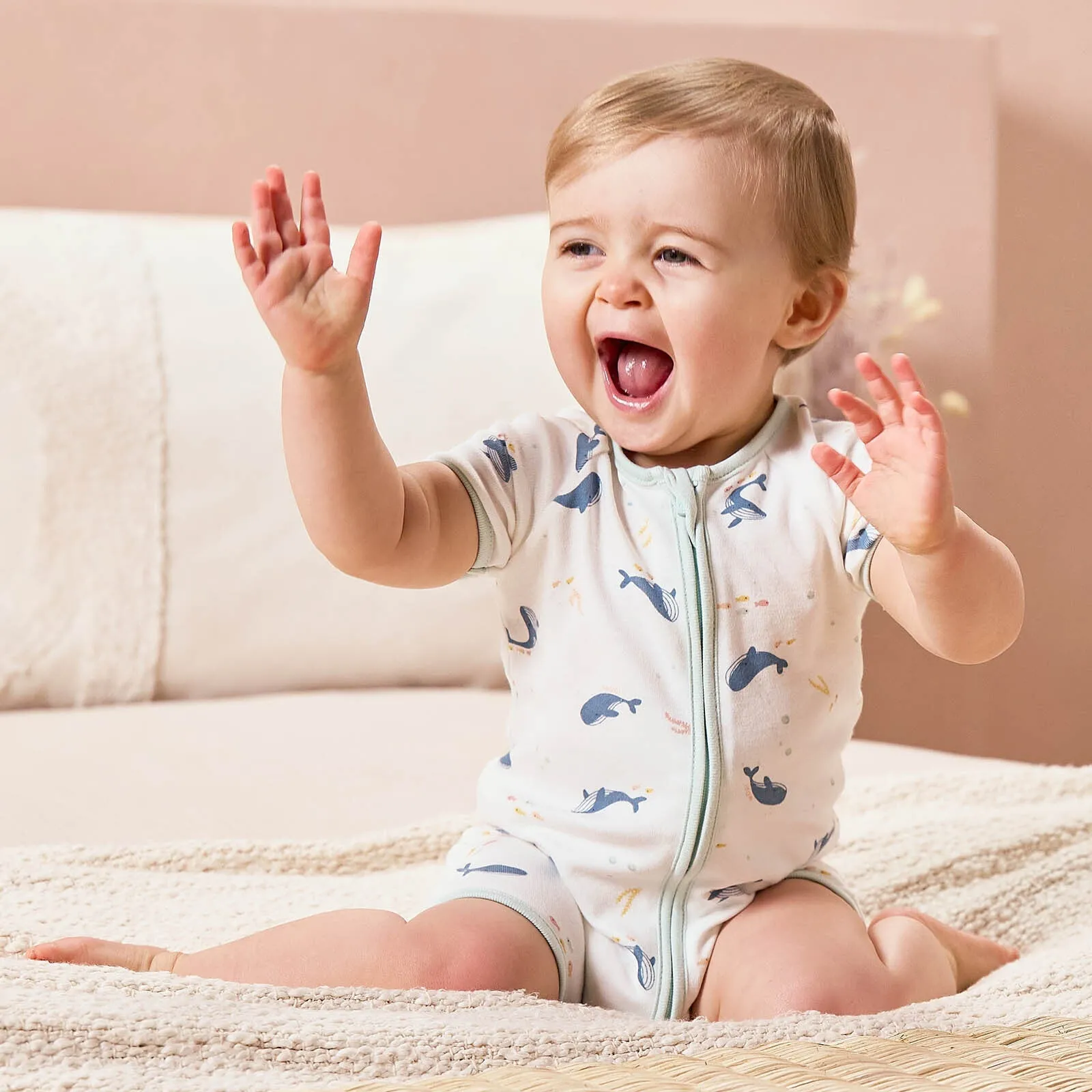 Whale Print Zip Summer Pajamas
