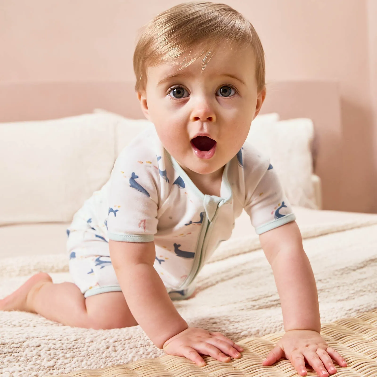 Whale Print Zip Summer Pajamas