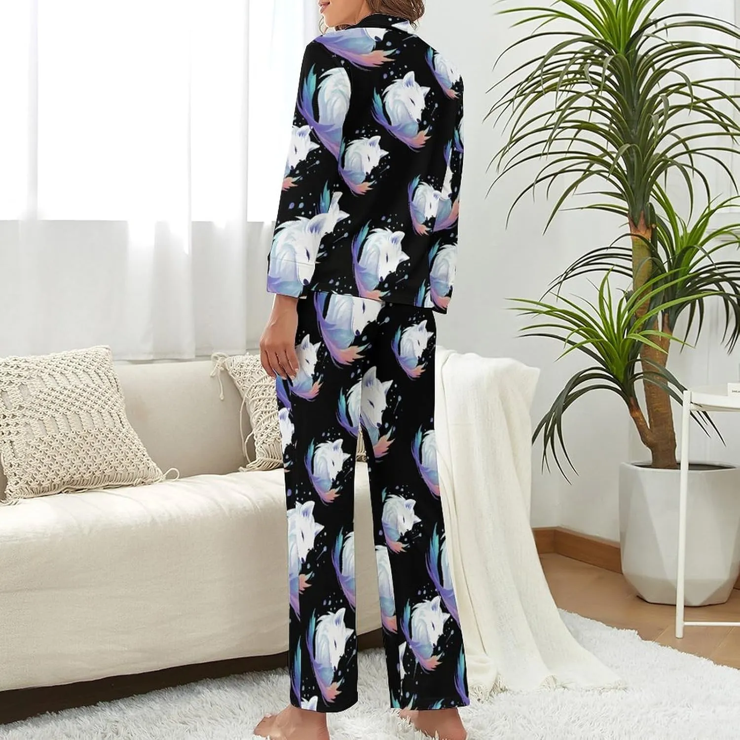 White Fox Womens Pajamas Satin PJ Set Button Down Loungewear Set 2 Piece Lounge Sets