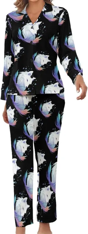 White Fox Womens Pajamas Satin PJ Set Button Down Loungewear Set 2 Piece Lounge Sets