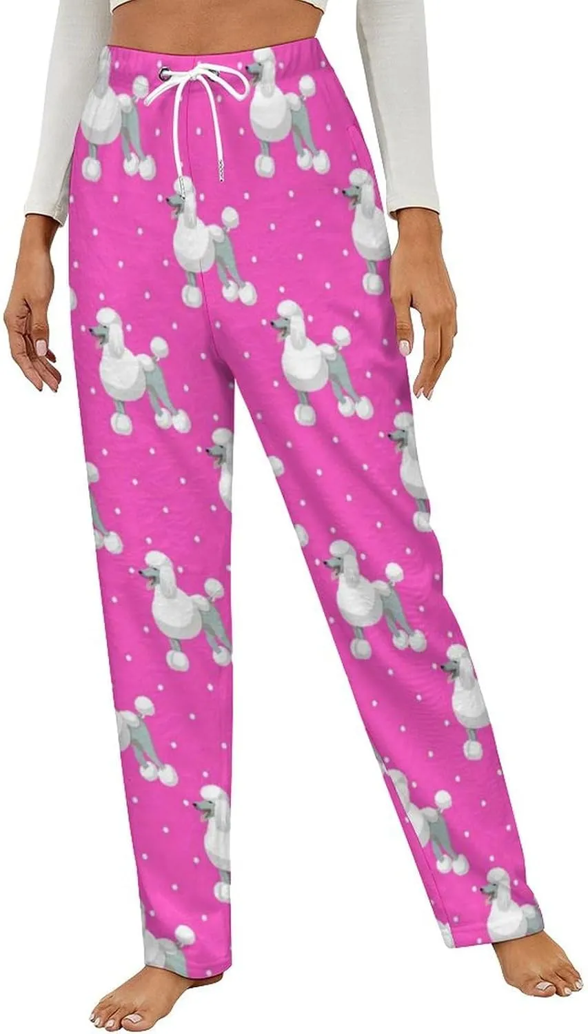 White Standart Poodle Women's Flannel Pajama Pants Fleece Lounge Sleep Bottoms PJ