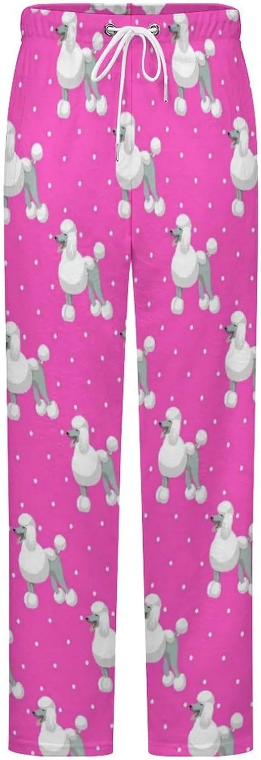 White Standart Poodle Women's Flannel Pajama Pants Fleece Lounge Sleep Bottoms PJ