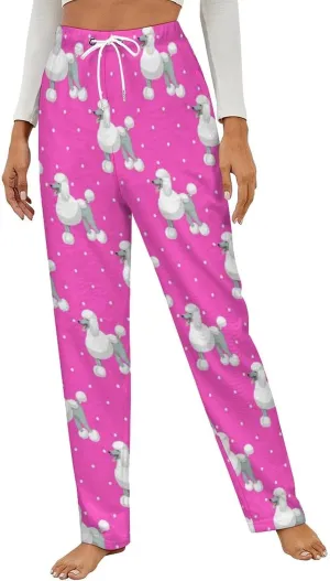 White Standart Poodle Women's Flannel Pajama Pants Fleece Lounge Sleep Bottoms PJ