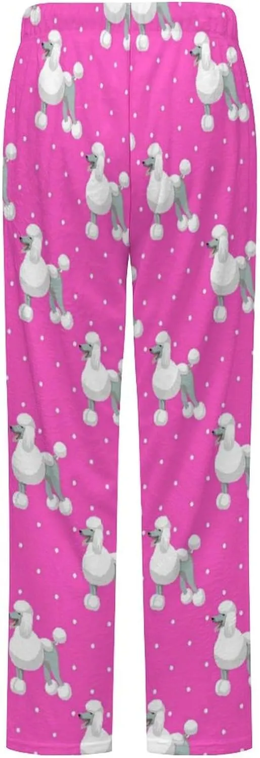White Standart Poodle Women's Flannel Pajama Pants Fleece Lounge Sleep Bottoms PJ