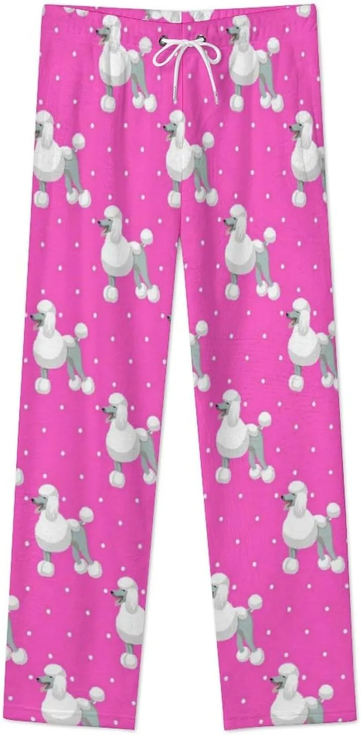 White Standart Poodle Women's Flannel Pajama Pants Fleece Lounge Sleep Bottoms PJ