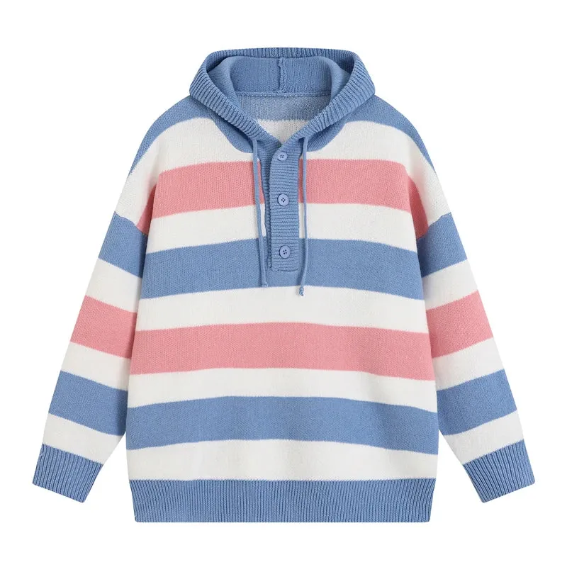 WIAOFELLAS  -  Autumn Winter 2025 Cashmere Sweater O-neck Men's Loose Oversized Knitted Hooded New Korean Casual Men Top Pullovers D465