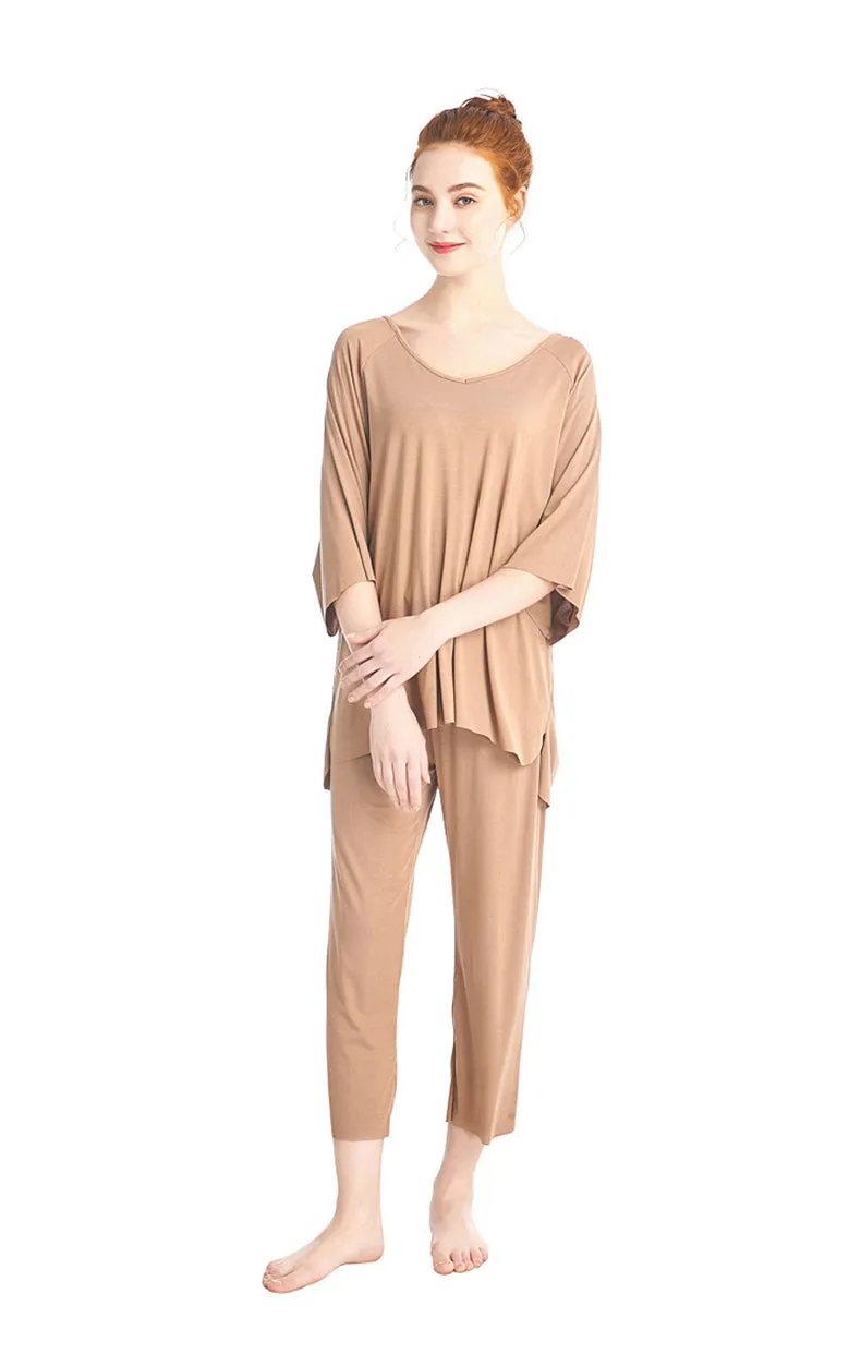 Wide Neck Shirt and Crop Pants Lounge Set