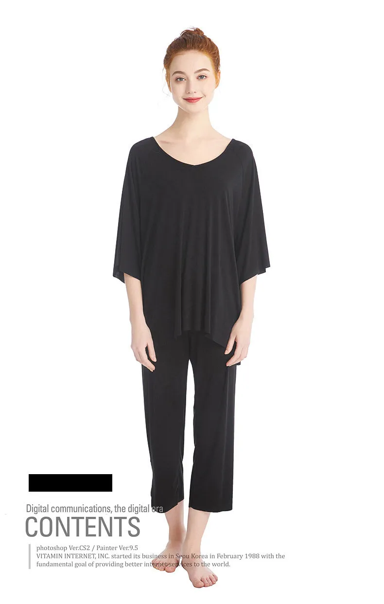 Wide Neck Shirt and Crop Pants Lounge Set