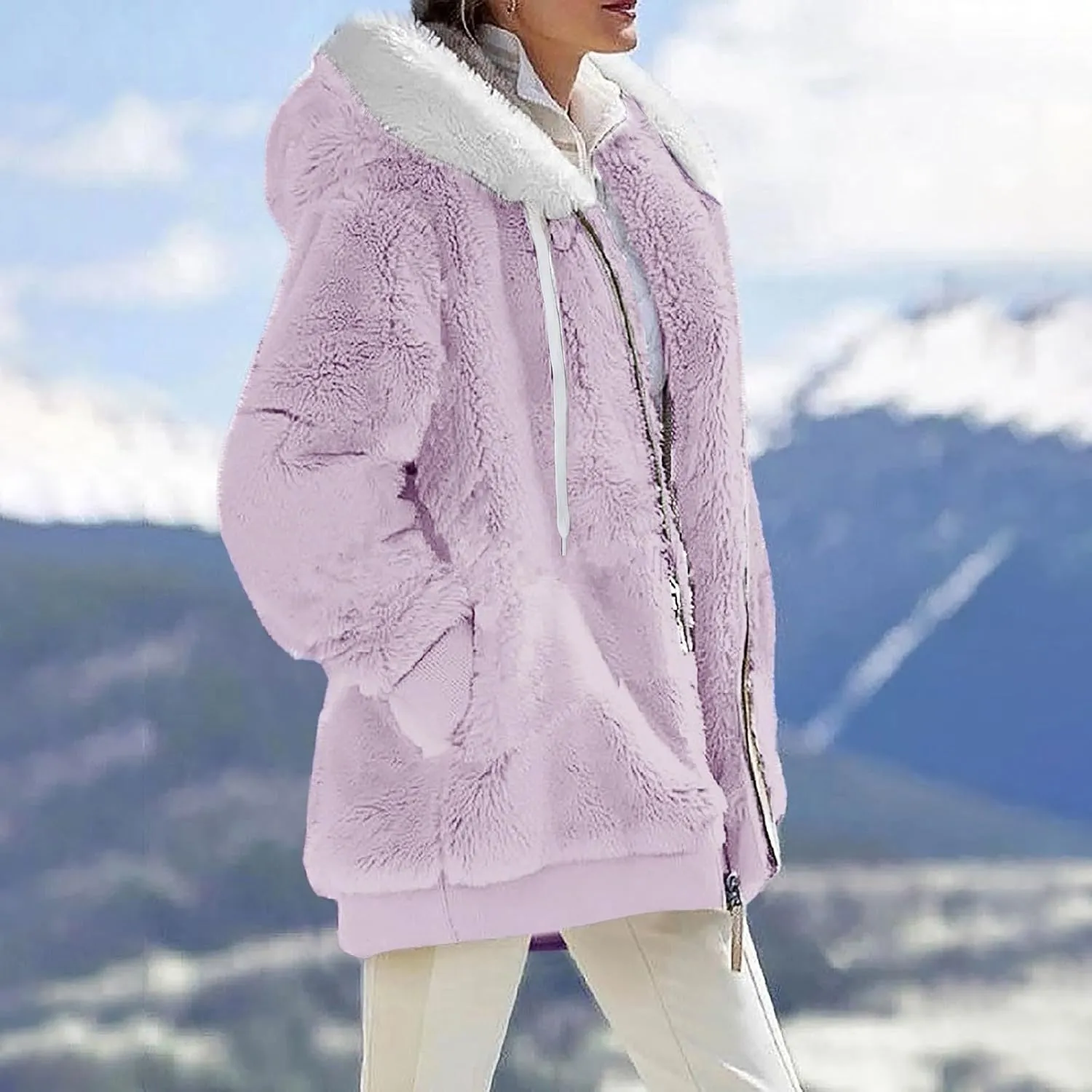 Winter Coats for Women Trendy Oversized Thick Fleece Zip Up Jackets Warm Comfy Wool Outerwear Coats with Pockets