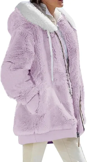Winter Coats for Women Trendy Oversized Thick Fleece Zip Up Jackets Warm Comfy Wool Outerwear Coats with Pockets