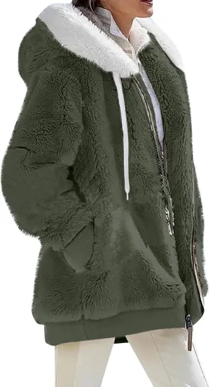 Winter Coats for Women Trendy Oversized Thick Fleece Zip Up Jackets Warm Comfy Wool Outerwear Coats with Pockets