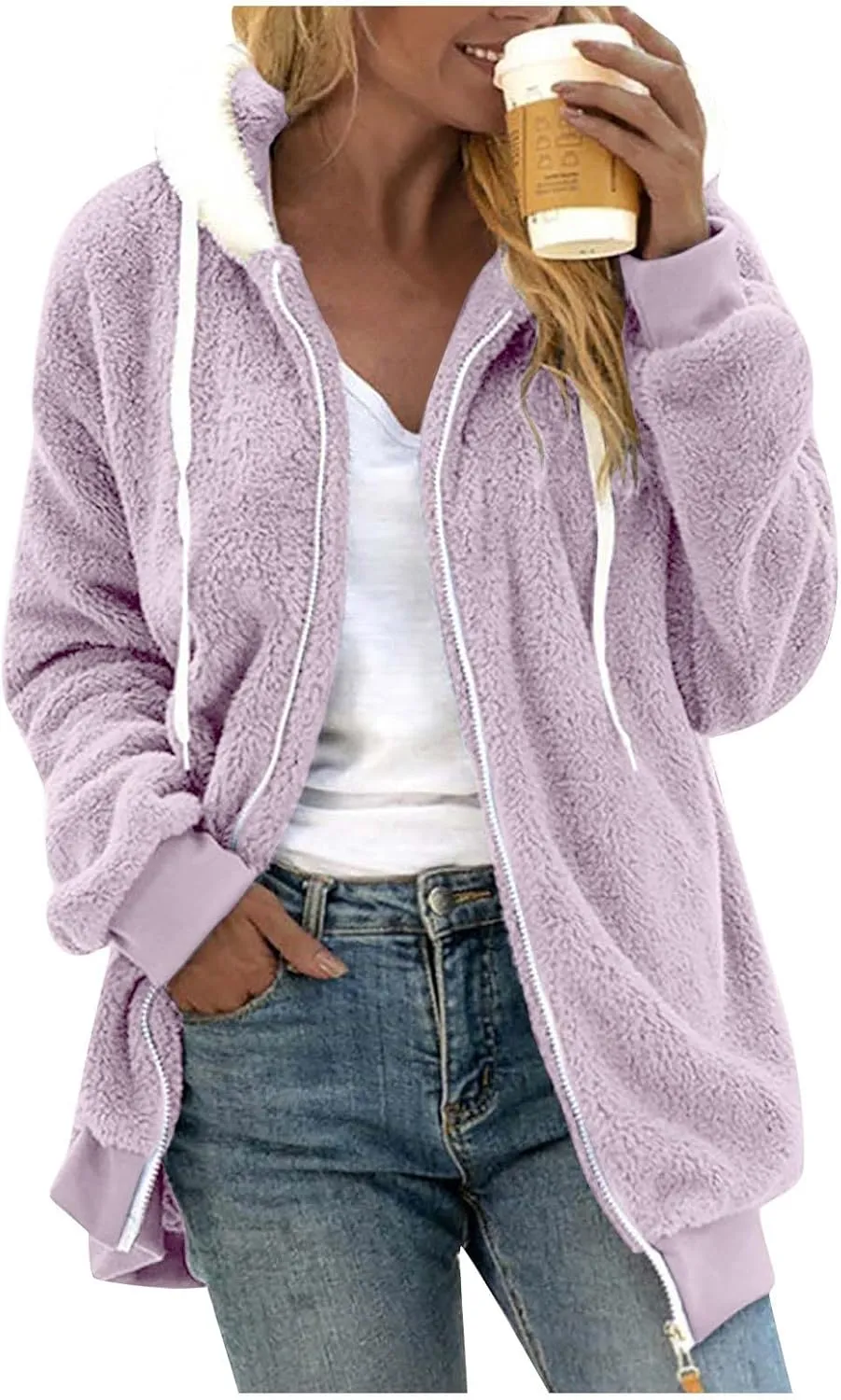 Winter Coats for Women Trendy Oversized Thick Fleece Zip Up Jackets Warm Comfy Wool Outerwear Coats with Pockets