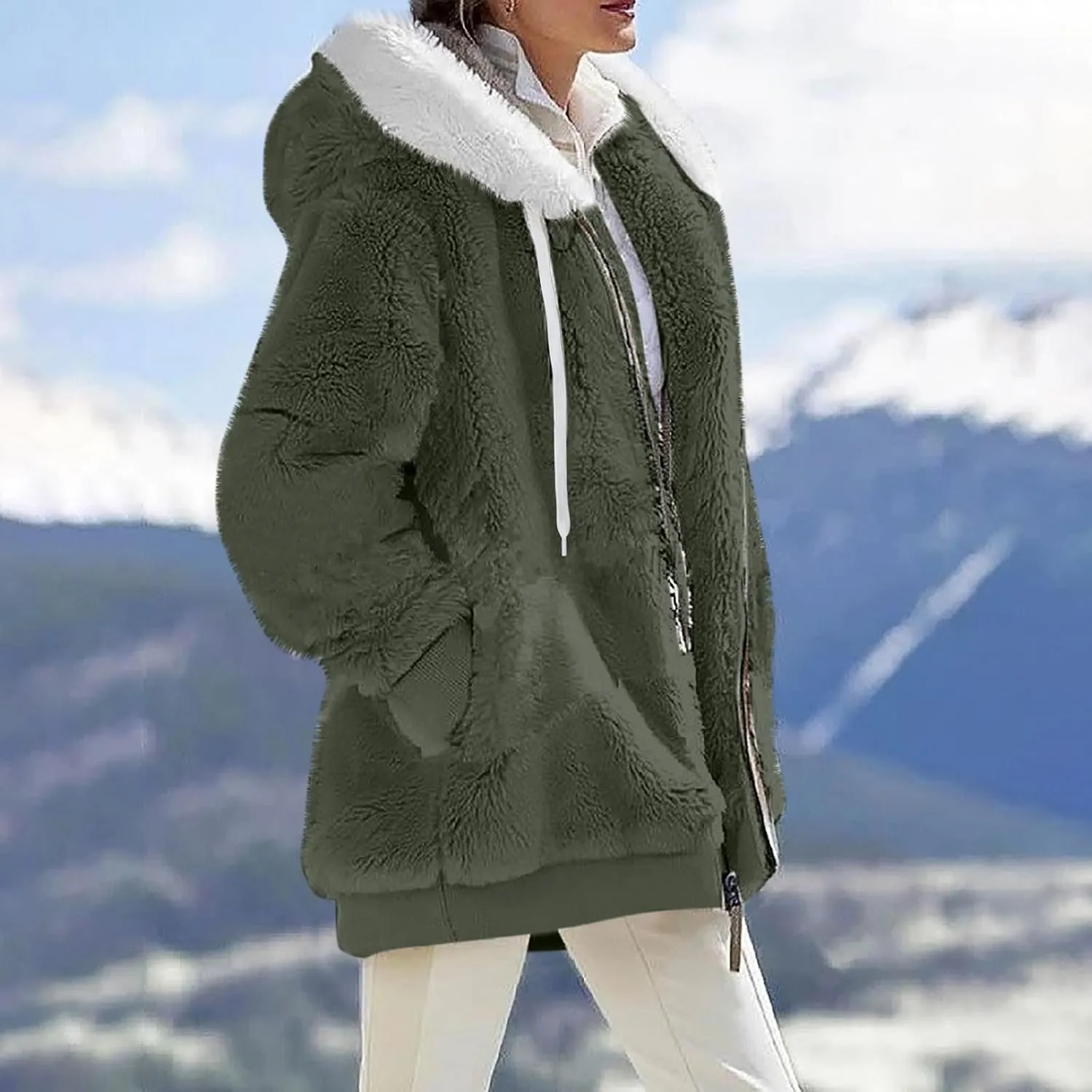 Winter Coats for Women Trendy Oversized Thick Fleece Zip Up Jackets Warm Comfy Wool Outerwear Coats with Pockets