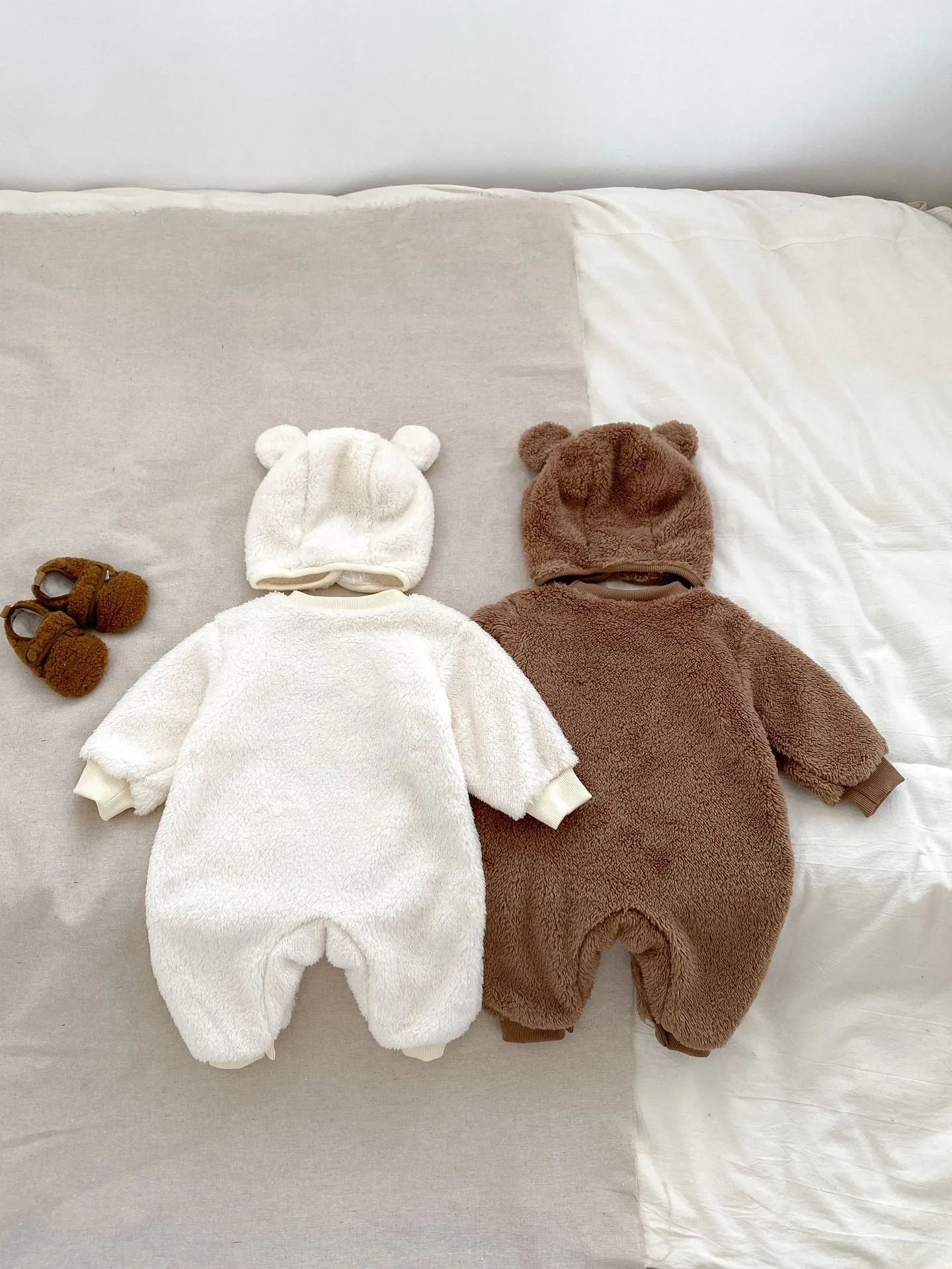 Winter Infant Baby Lovely Teddy Bear Cartoon Pattern Thermal Pajamas Romper