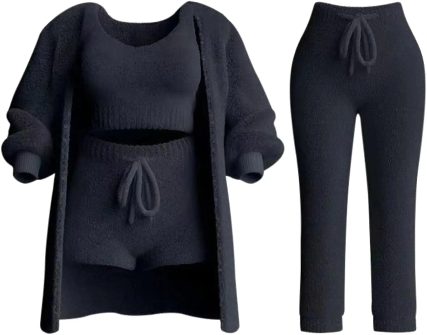Winter Knit Set 4-Piece for Women,Soft Cozy Knit Loungewear Sets Women's Lounge Sets Cardigan Coat Vest Shorts Trousers
