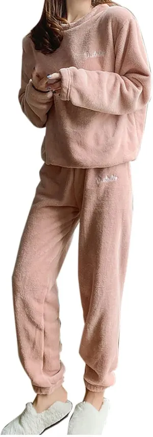 Winter Pajama Sets for Women 2 Piece Loungewear Soft Fleece Cozy Long Sleeve Pullover Jogger Lounge Pants