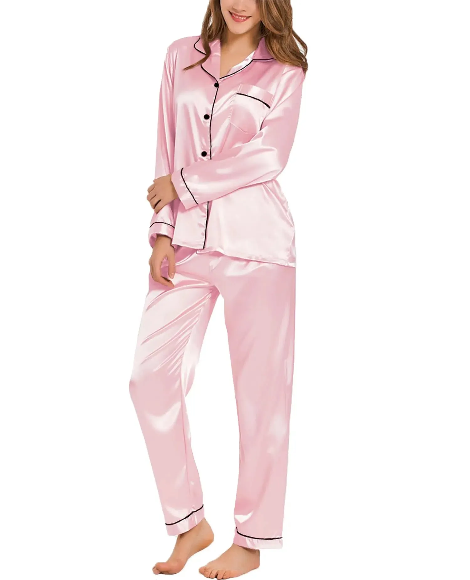 Womans Silk Satin Pajamas Loungewear Set
