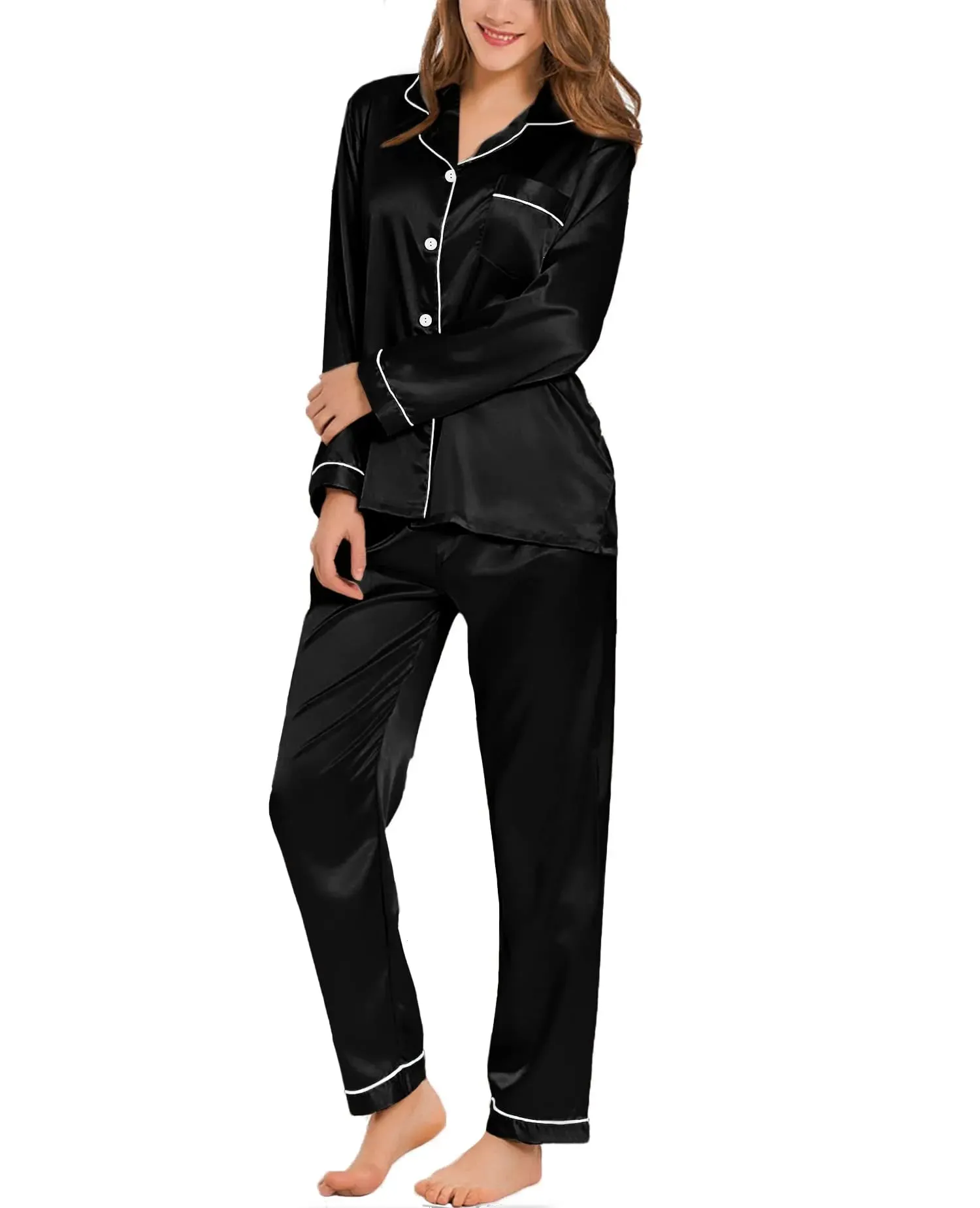 Womans Silk Satin Pajamas Loungewear Set