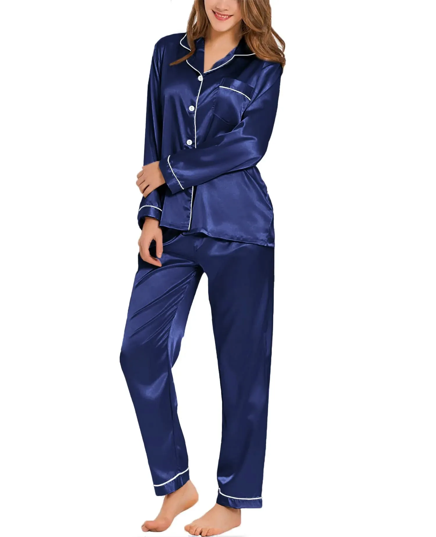 Womans Silk Satin Pajamas Loungewear Set