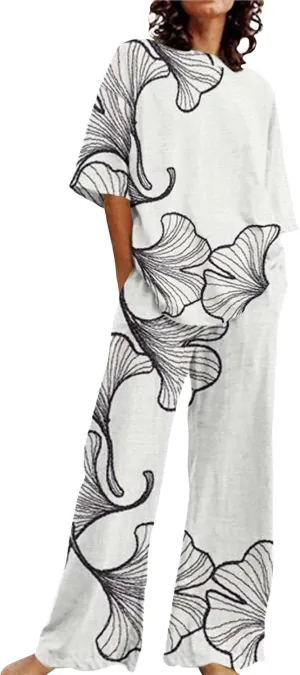 Women 2 Piece Lounge Pajamas Sets Summer Outfits for Women 2 Cotton Linen Set Soft Button Down Loungewear Pjs Set