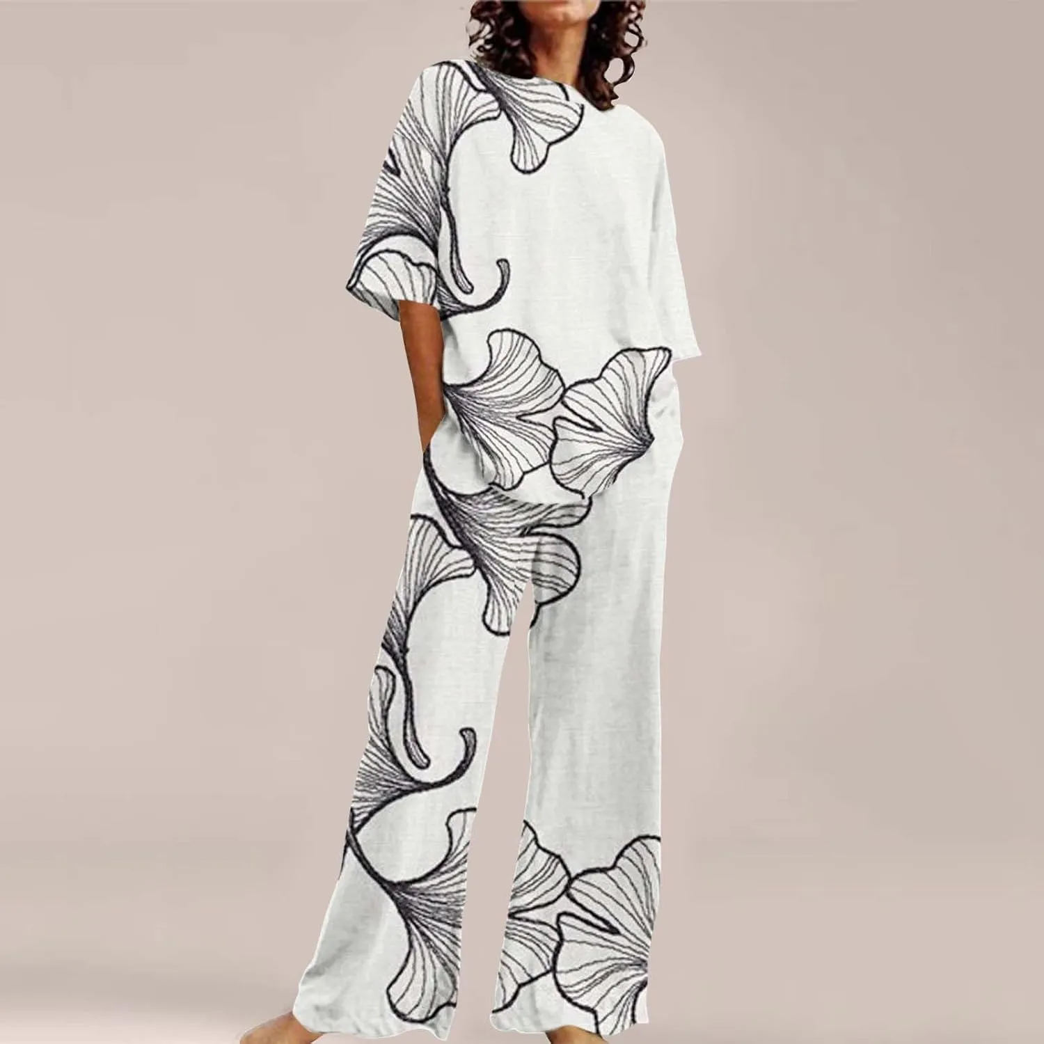 Women 2 Piece Lounge Pajamas Sets Summer Outfits for Women 2 Cotton Linen Set Soft Button Down Loungewear Pjs Set