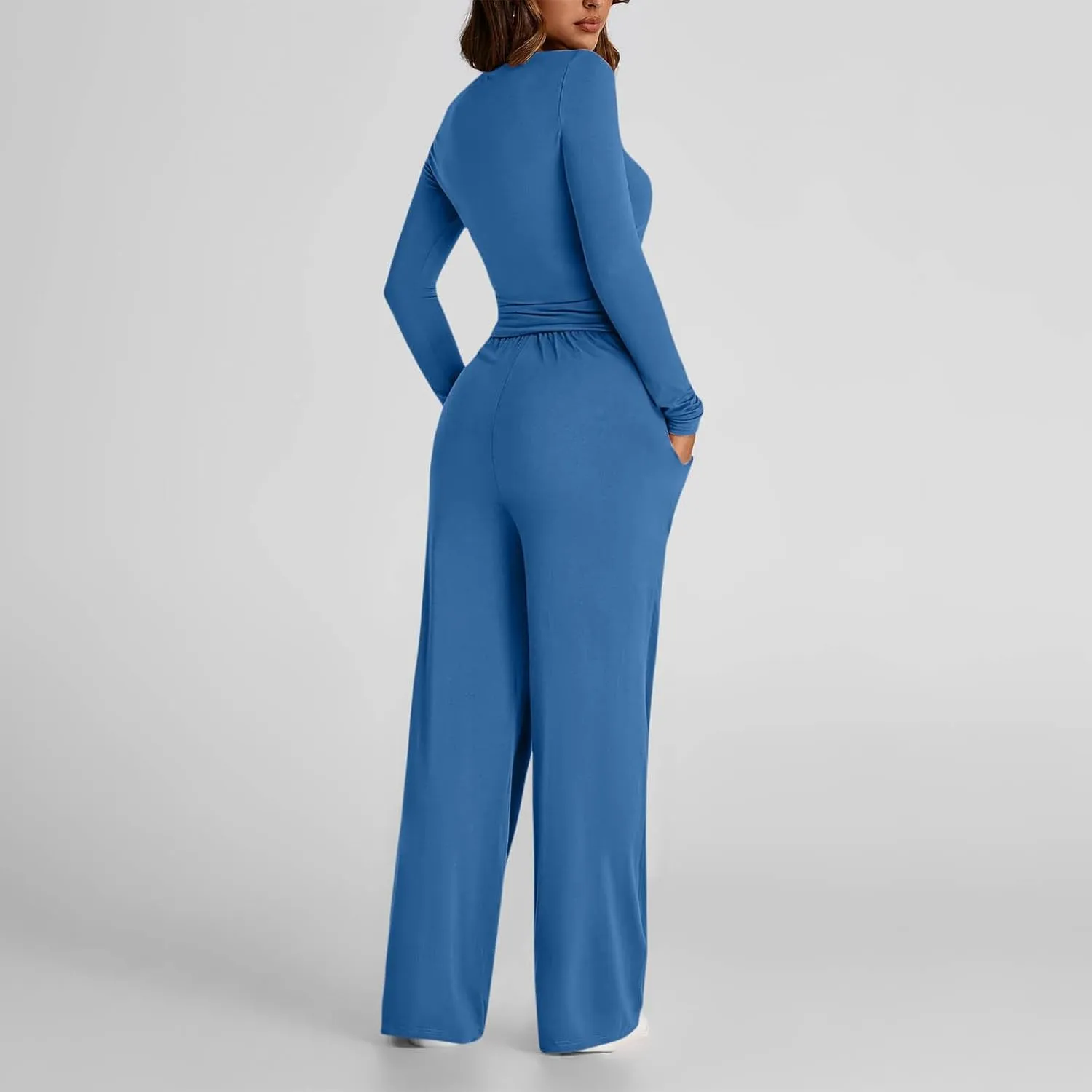 Women 2 Piece Lounge Sets Casual Knit Set Crew Neck Tops and Pants Set Baggy Yoga Loungewear Workout Athletic Outfits