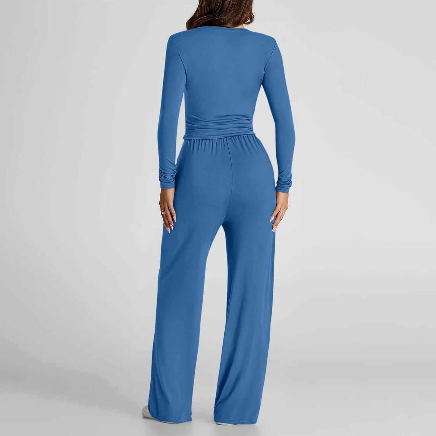Women 2 Piece Lounge Sets Casual Knit Set Crew Neck Tops and Pants Set Baggy Yoga Loungewear Workout Athletic Outfits