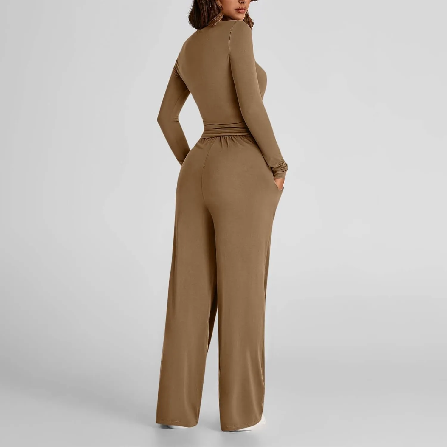 Women 2 Piece Lounge Sets Casual Knit Set Crew Neck Tops and Pants Set Baggy Yoga Loungewear Workout Athletic Outfits