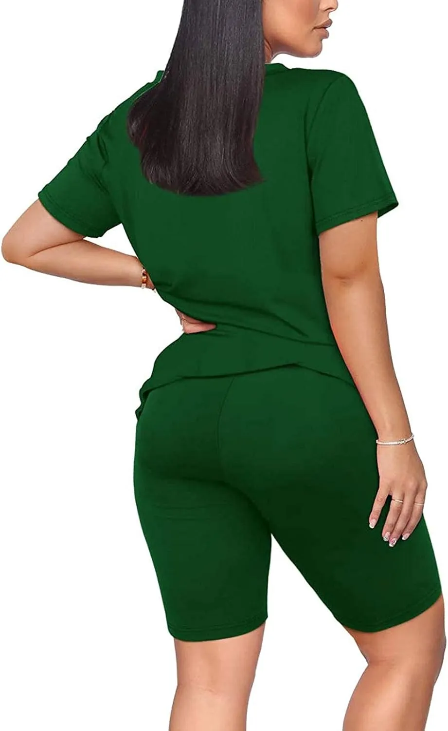 Women 2 Piece Outfit Sets Casual Short Sleeve T-Shirt Tops and Biker Shorts Workout Sports Tracksuit Yoga Jogger Sets