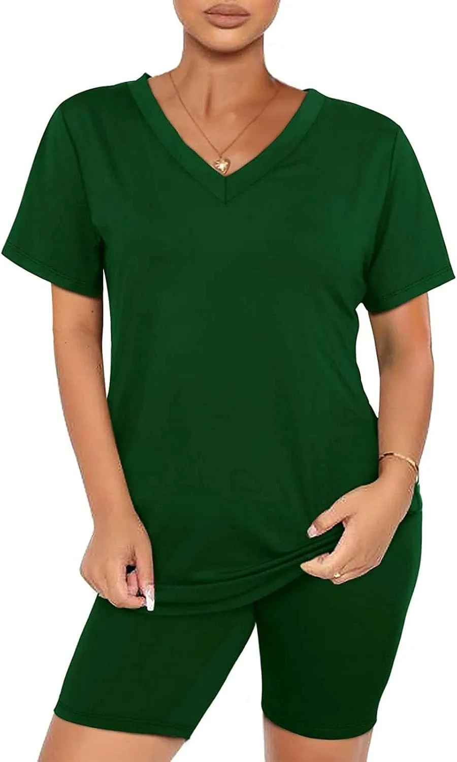 Women 2 Piece Outfit Sets Casual Short Sleeve T-Shirt Tops and Biker Shorts Workout Sports Tracksuit Yoga Jogger Sets