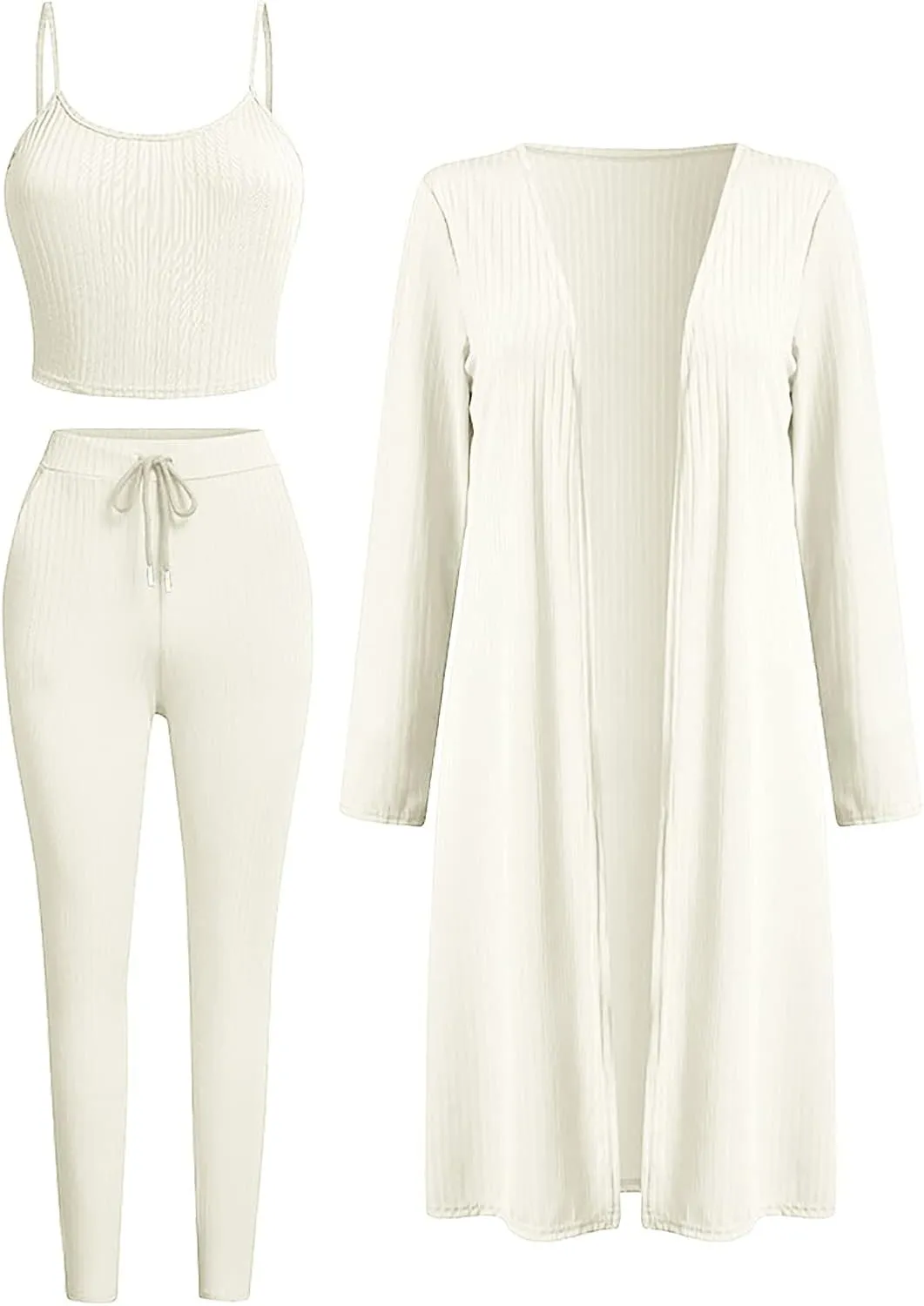 Women 3 Piece Sweatsuit Lounge Pajamas Set Winter Long Sleeve Cardigan Crop Tank Top Bodycon Pants Loungewear Sets