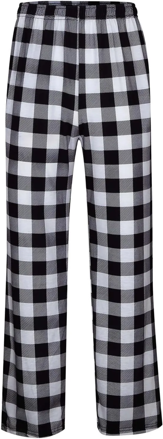 Women Buffalo Plaid Pajama Pants Funny Holiday Elastic Waist Casual Comfy Sleepwear Wide Leg Bottoms