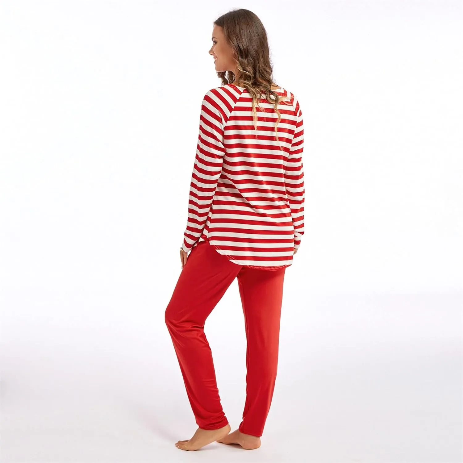 Women Cute Christmas Pajamas Sets Women's Striped Pajama Set Long Sleeve Tops and Pants Jogging Long Sleeve