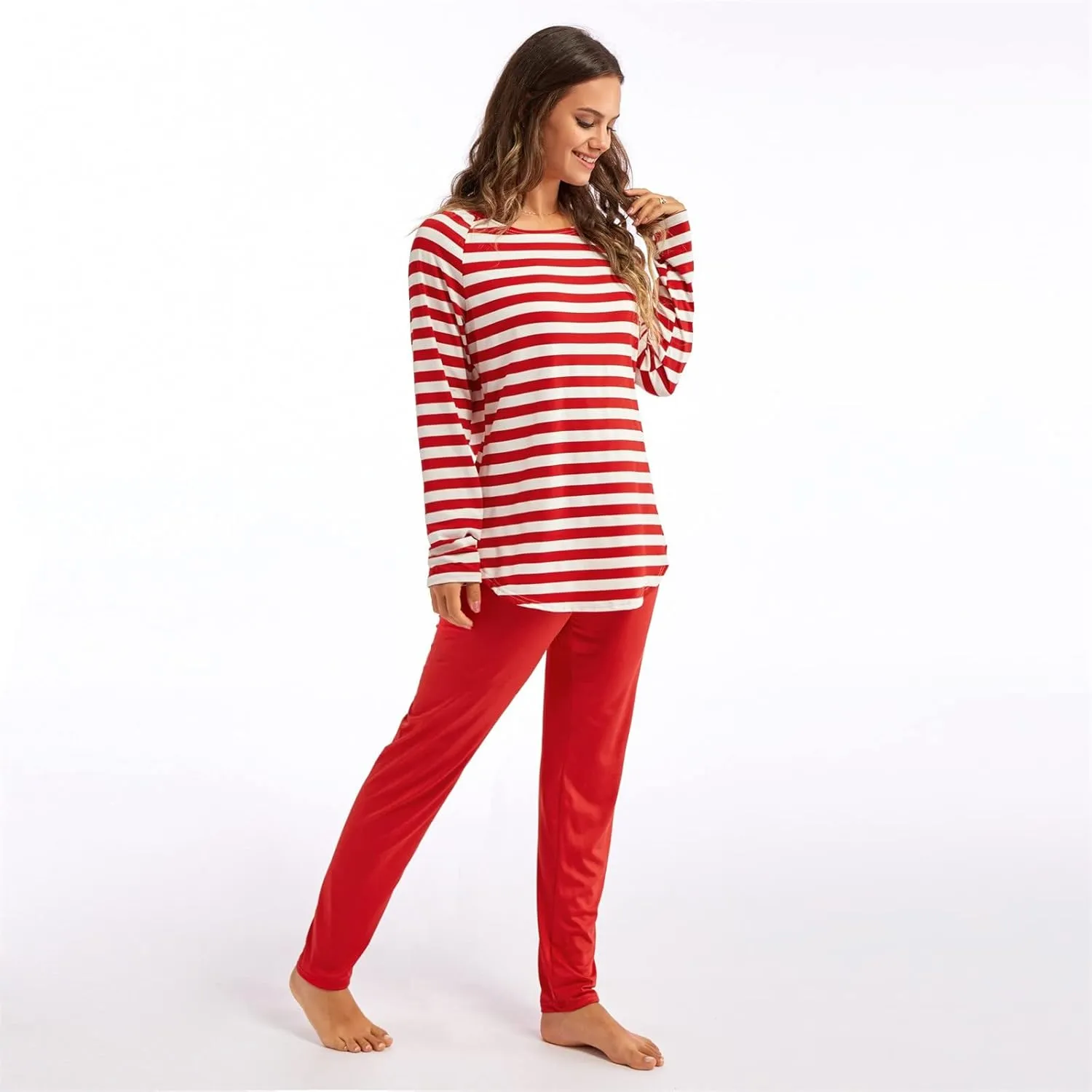 Women Cute Christmas Pajamas Sets Women's Striped Pajama Set Long Sleeve Tops and Pants Jogging Long Sleeve