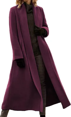Women Fashion Solid Long Coat Long Sleeve Casual Wool Trench Coat Long down Jacket Women