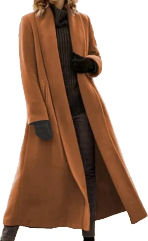 Women Fashion Solid Long Coat Long Sleeve Casual Wool Trench Coat Long down Jacket Women