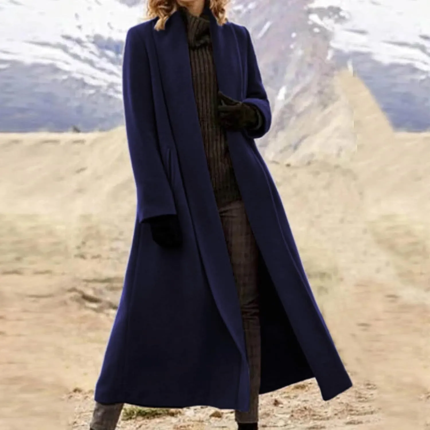 Women Fashion Solid Long Coat Long Sleeve Casual Wool Trench Coat Long down Jacket Women
