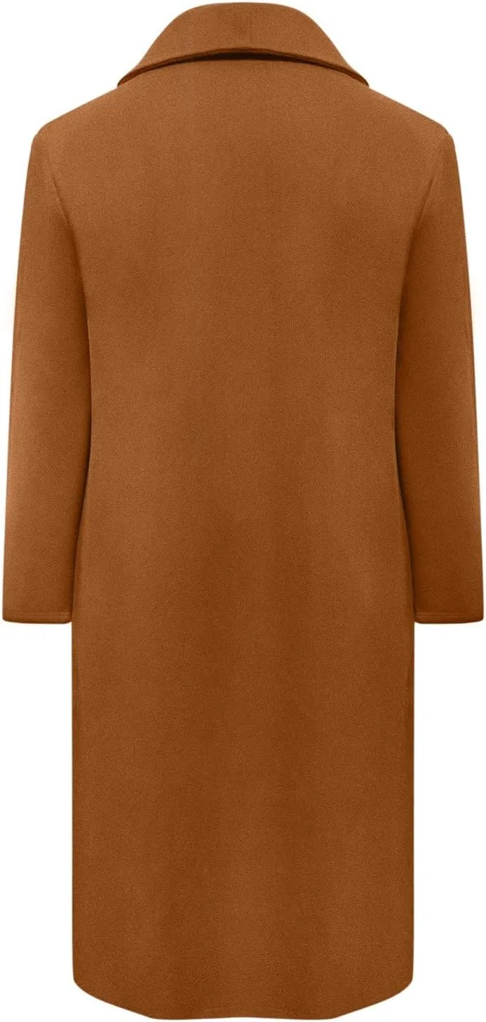 Women Fashion Solid Long Coat Long Sleeve Casual Wool Trench Coat Long down Jacket Women