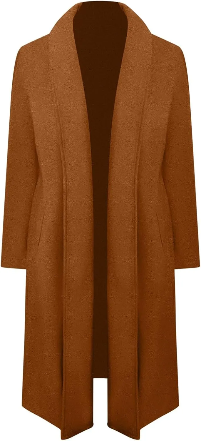 Women Fashion Solid Long Coat Long Sleeve Casual Wool Trench Coat Long down Jacket Women