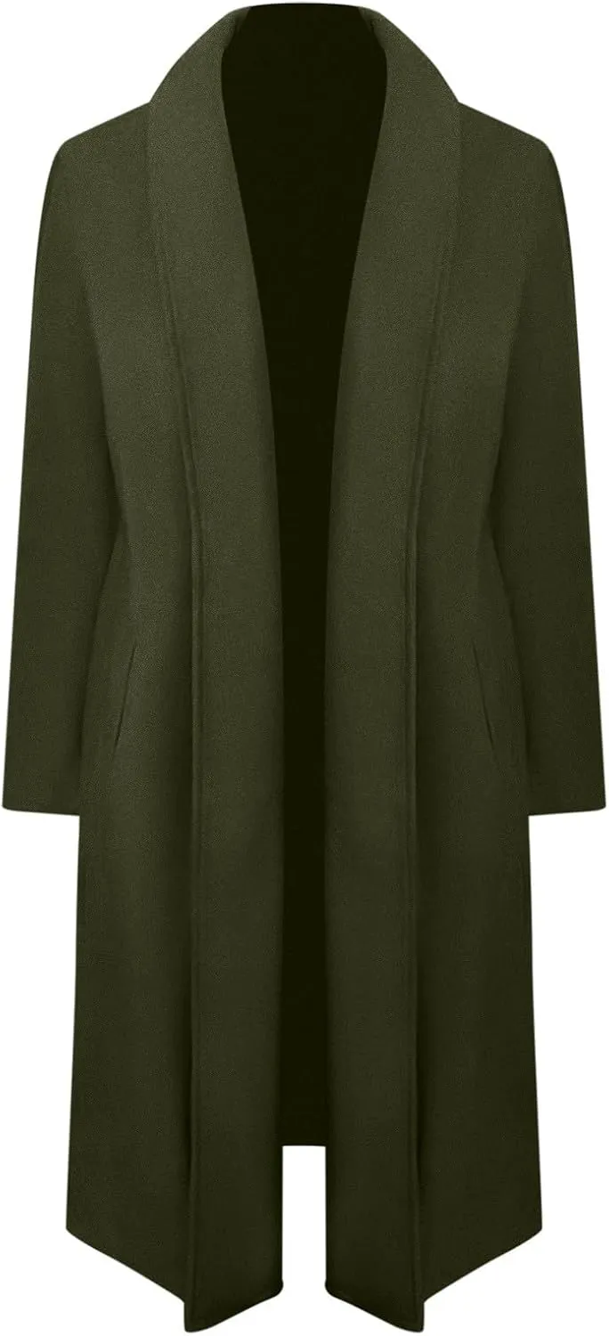 Women Fashion Solid Long Coat Long Sleeve Casual Wool Trench Coat Long down Jacket Women