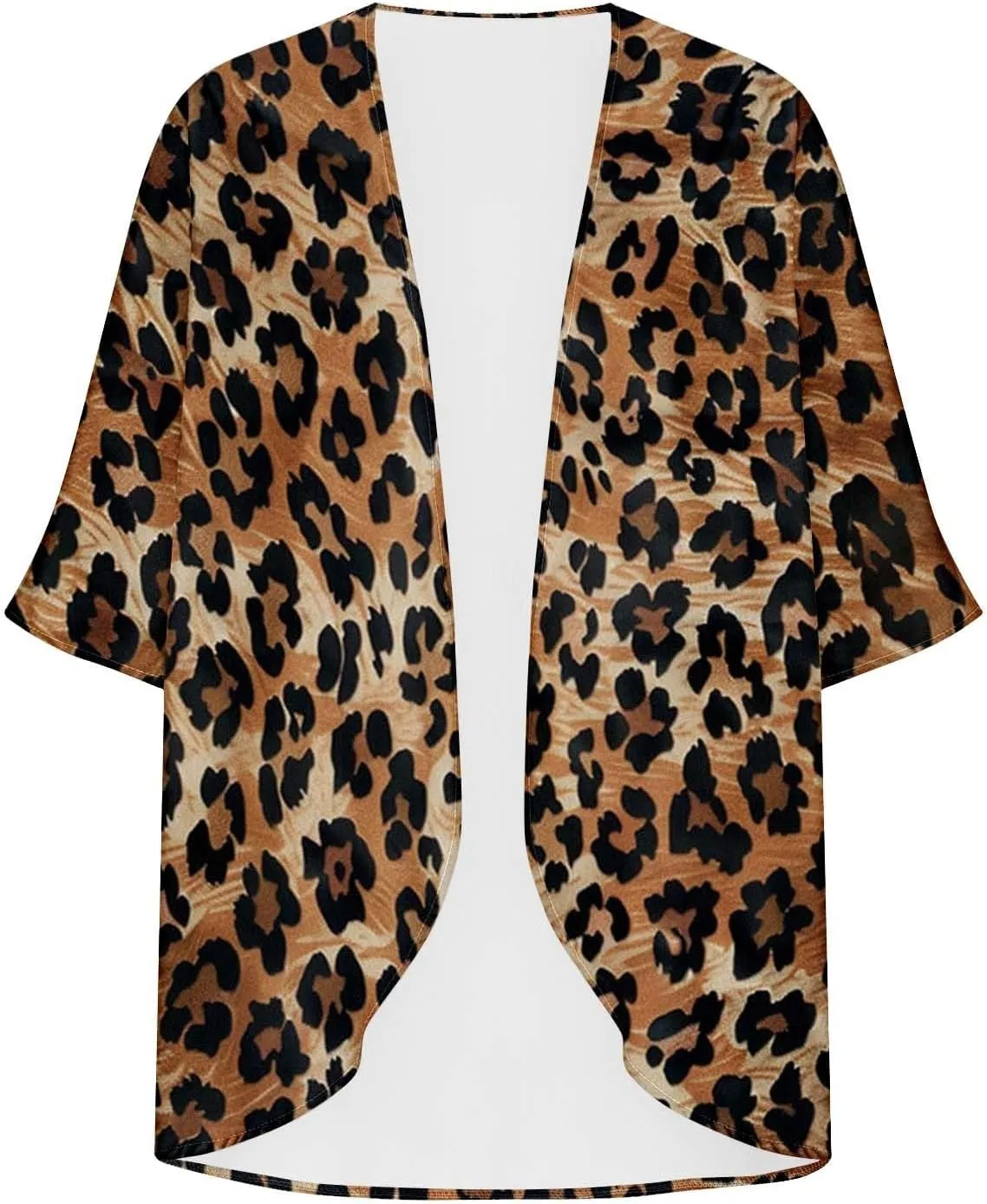 Women Floral Print Lightweight Chiffon Kimono Cardigan 3/4 Sleeve Loose Beach Wear Cover Up Sun Protection Blouse Top