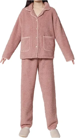 Women Fuzzy Pajamas Set Fleece Turtlenecks Long Sleeve Robe with Wide Leg Pants Fuzzy Loungewear Set