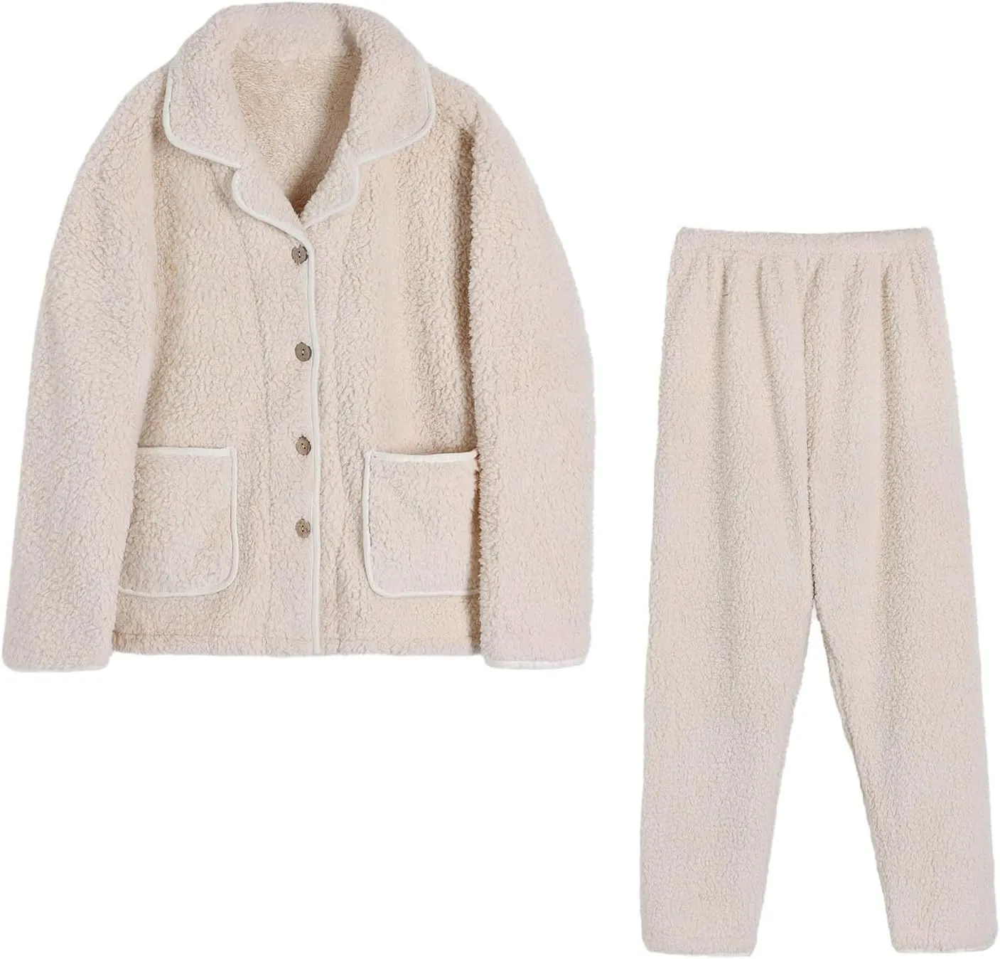 Women Fuzzy Pajamas Set Fleece Turtlenecks Long Sleeve Robe with Wide Leg Pants Fuzzy Loungewear Set