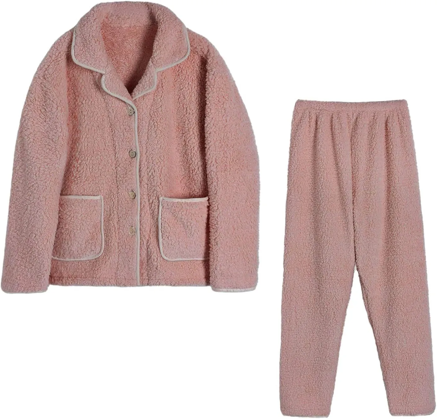 Women Fuzzy Pajamas Set Fleece Turtlenecks Long Sleeve Robe with Wide Leg Pants Fuzzy Loungewear Set