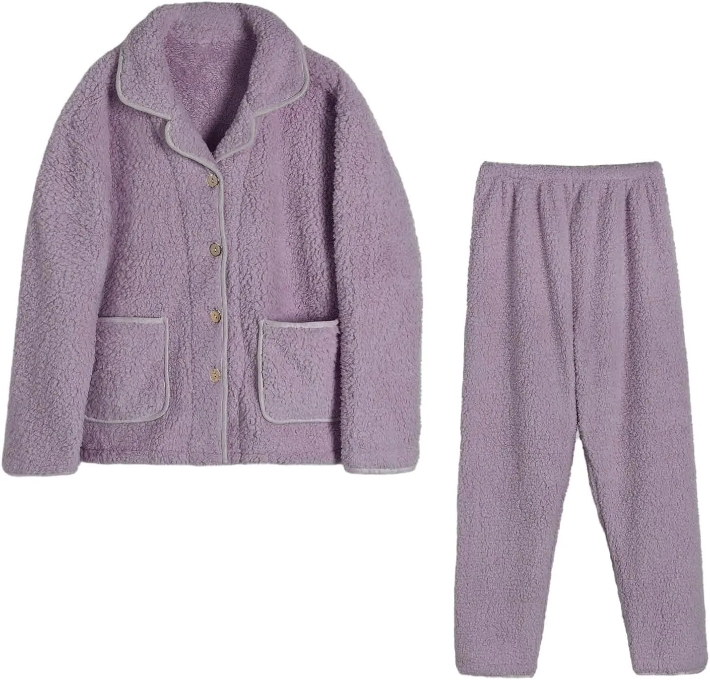Women Fuzzy Pajamas Set Fleece Turtlenecks Long Sleeve Robe with Wide Leg Pants Fuzzy Loungewear Set
