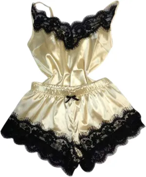 Women Lace Sleepwear 2 Piece Pajamas Set Sexy Lingerie Cami Shorts Set Spaghetti Strap Nightwear Soft Loungewear